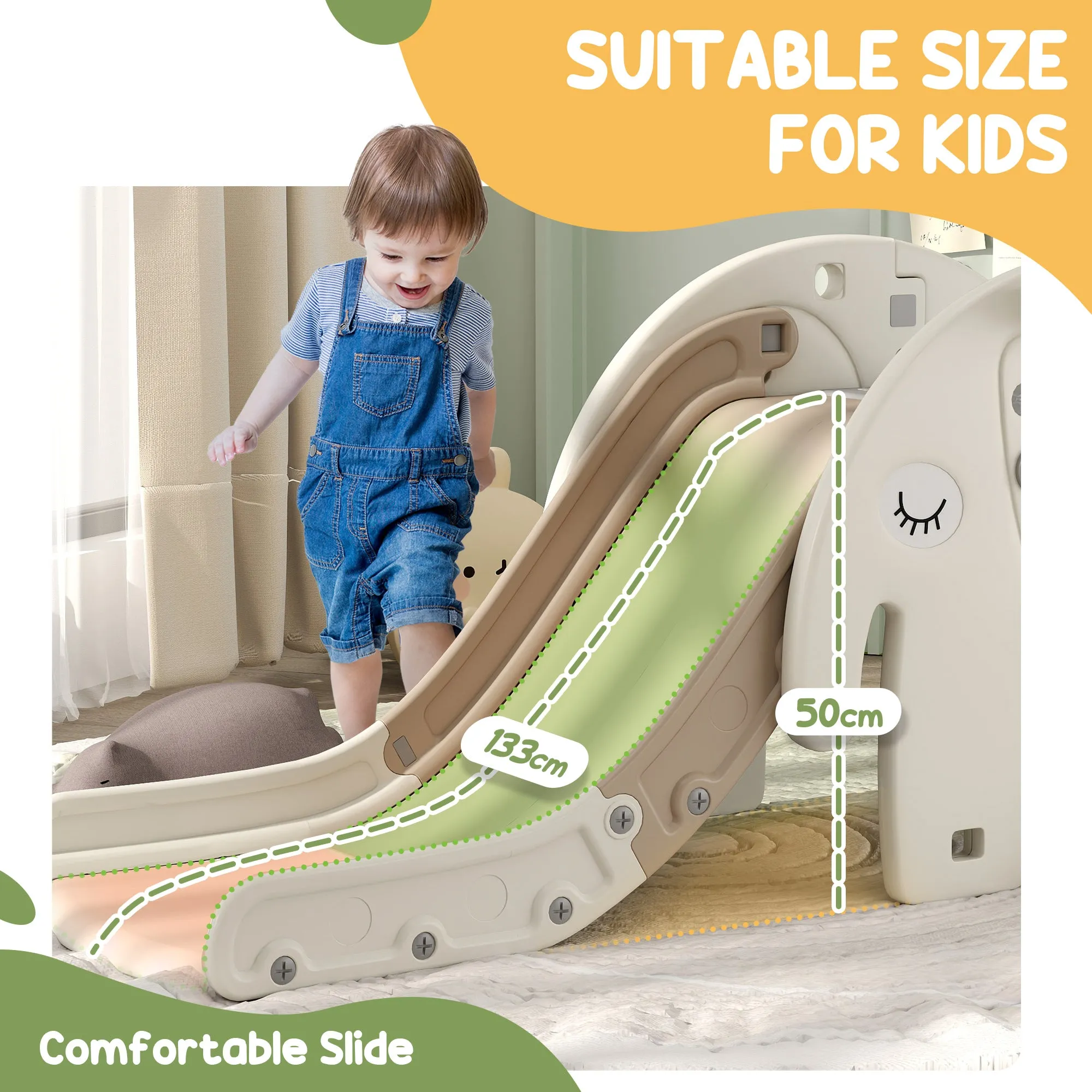 3 in 1 Kids Slide for 1-3 Years, Elephant-Themed Indoor Slide