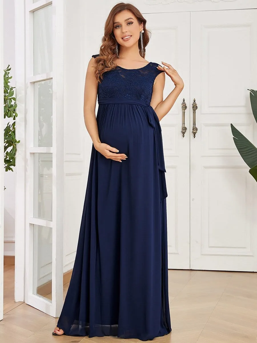 A-Line Lace Tie Waist Bump Friendly Dresses