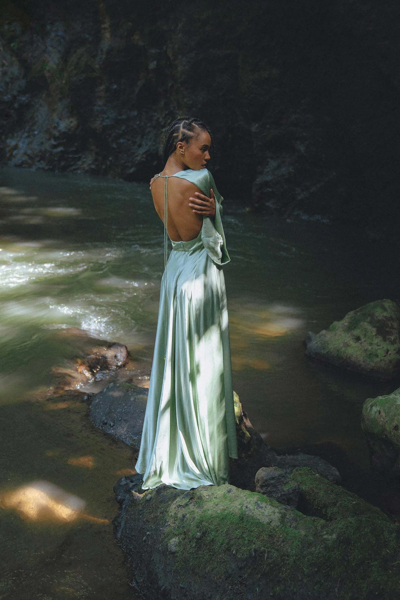 Aquamarine Sundari Goddess Silk Gown • Bridesmaid Wedding Dress • Bohemian Silk Maxi Dress