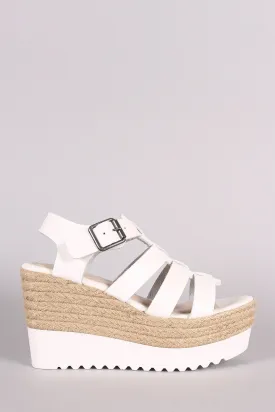 Bamboo Strappy Lug Sole Fisherman Espadrille Platform Wedge