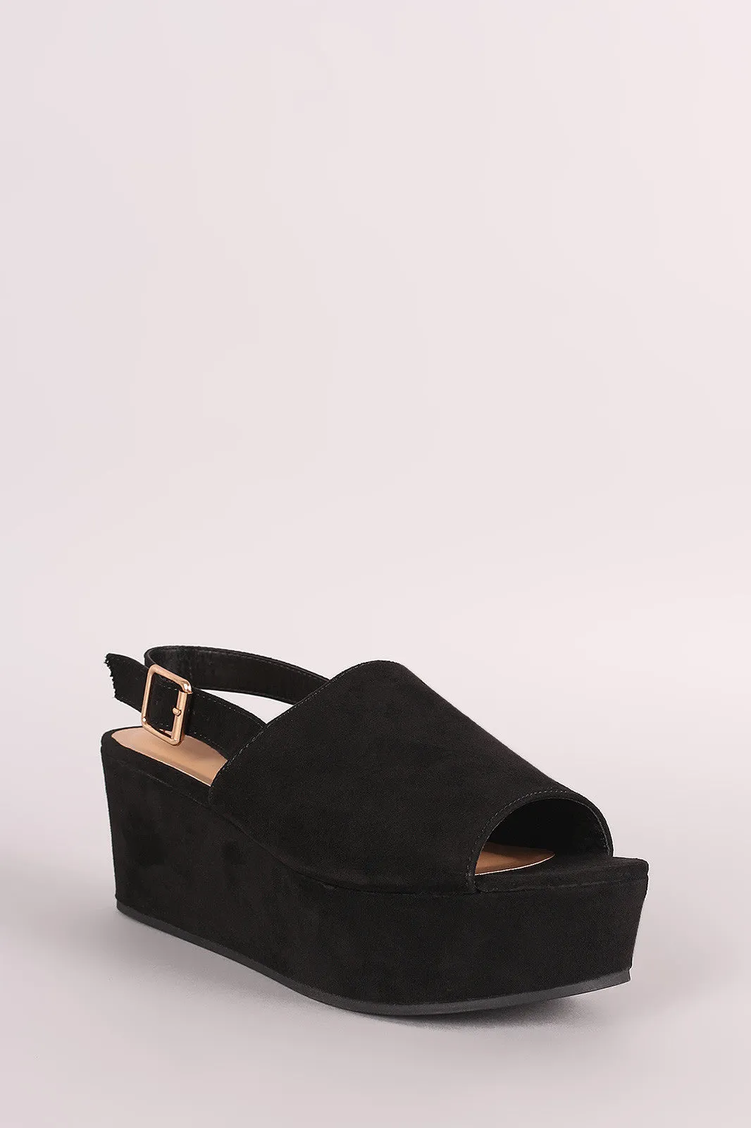 Bamboo Suede Peep Toe Slingback Mule Wedge