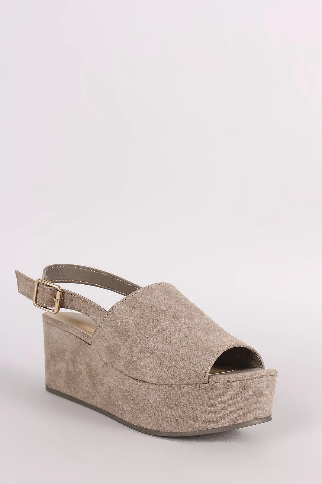 Bamboo Suede Peep Toe Slingback Mule Wedge