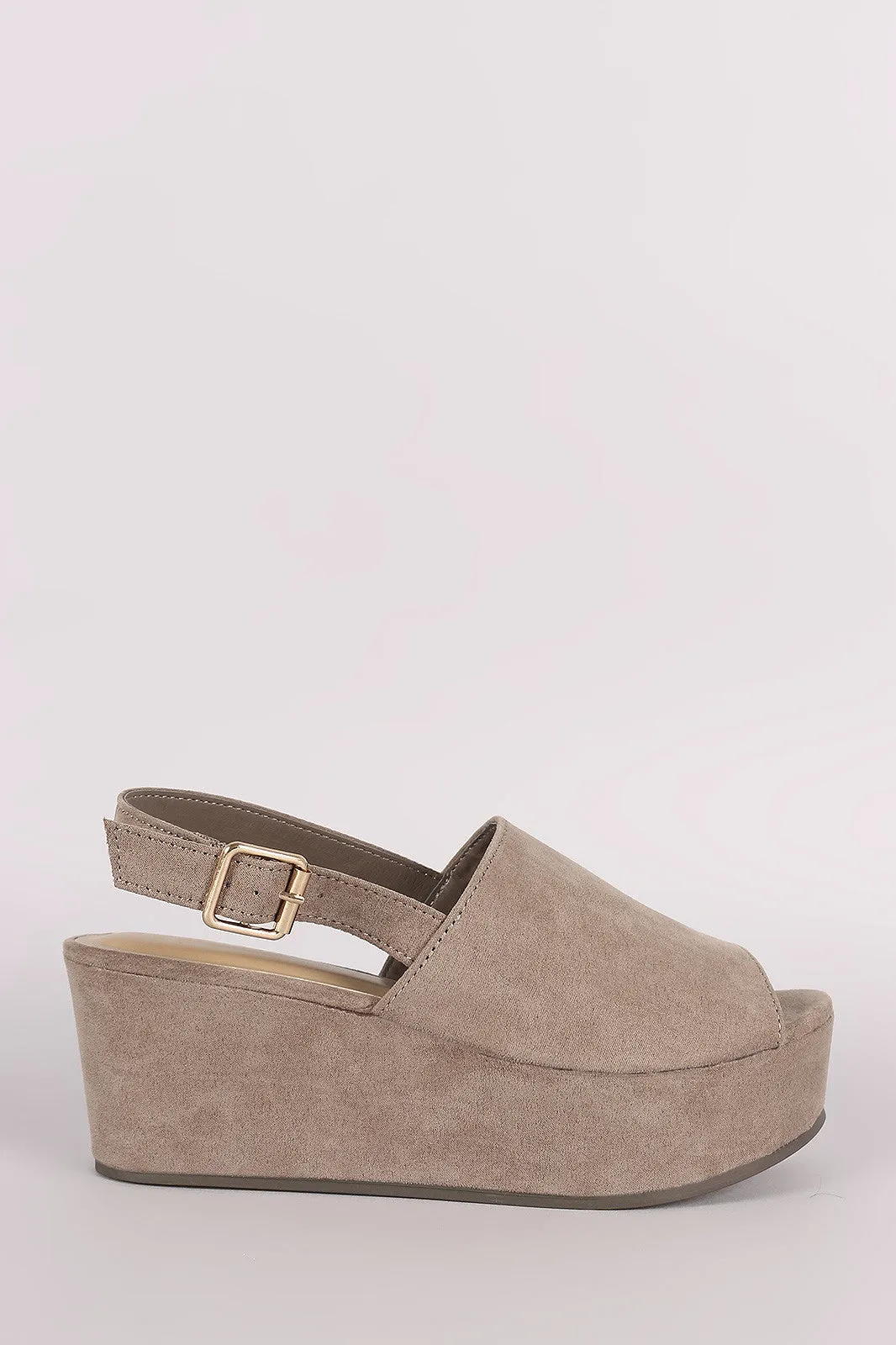 Bamboo Suede Peep Toe Slingback Mule Wedge