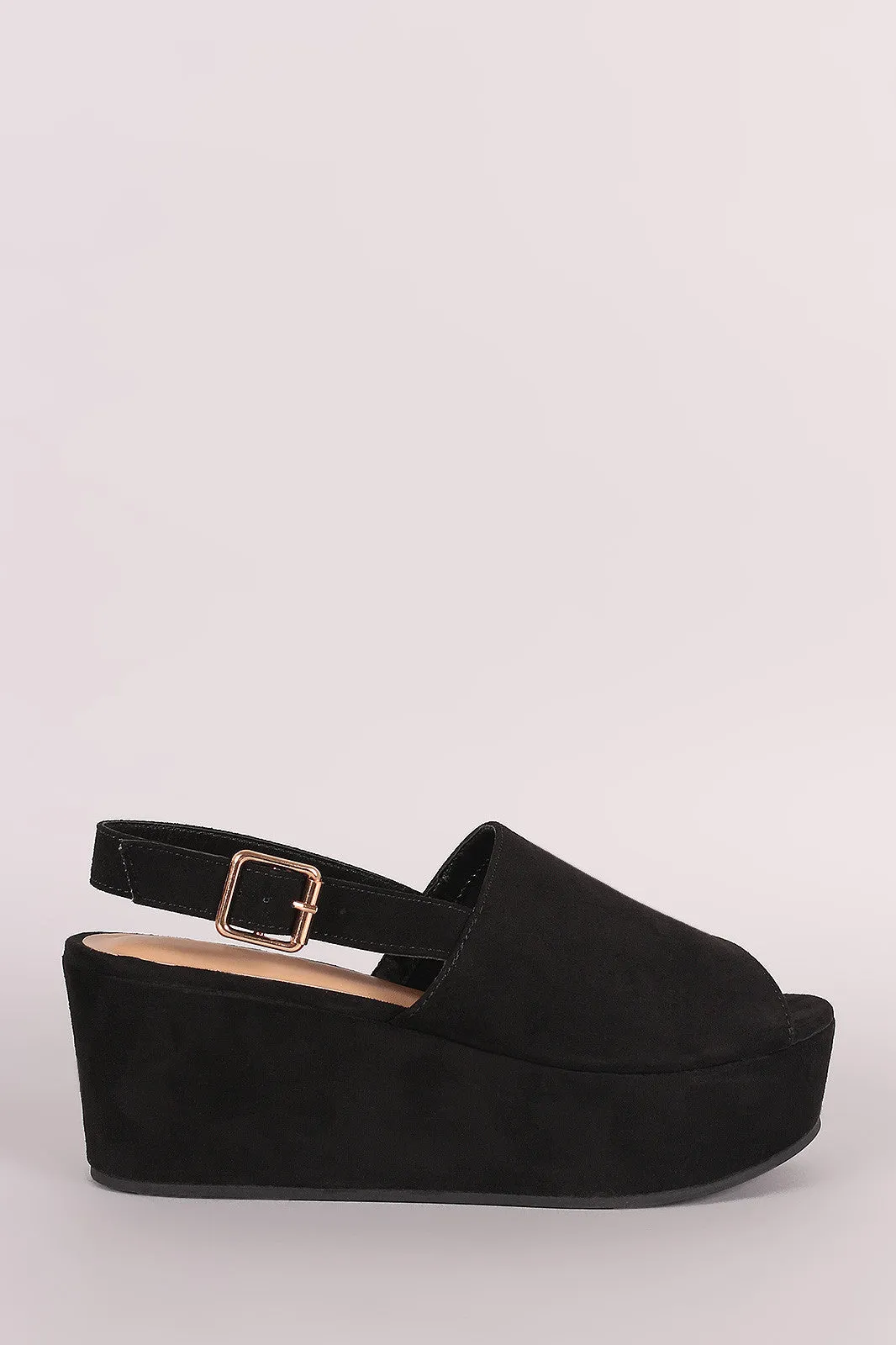 Bamboo Suede Peep Toe Slingback Mule Wedge