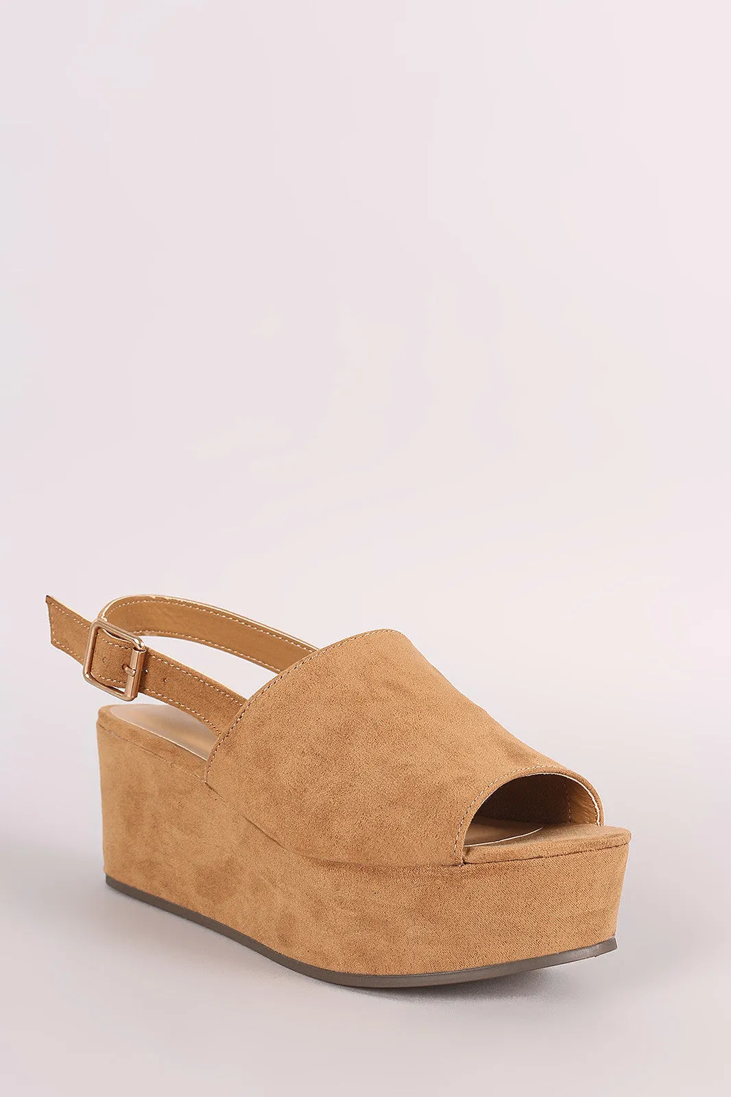 Bamboo Suede Peep Toe Slingback Mule Wedge