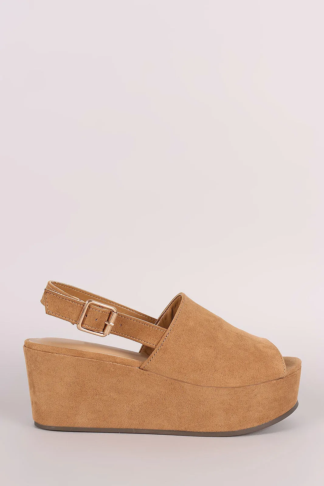 Bamboo Suede Peep Toe Slingback Mule Wedge