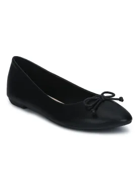 Black PU Thin Bow Belly Flats