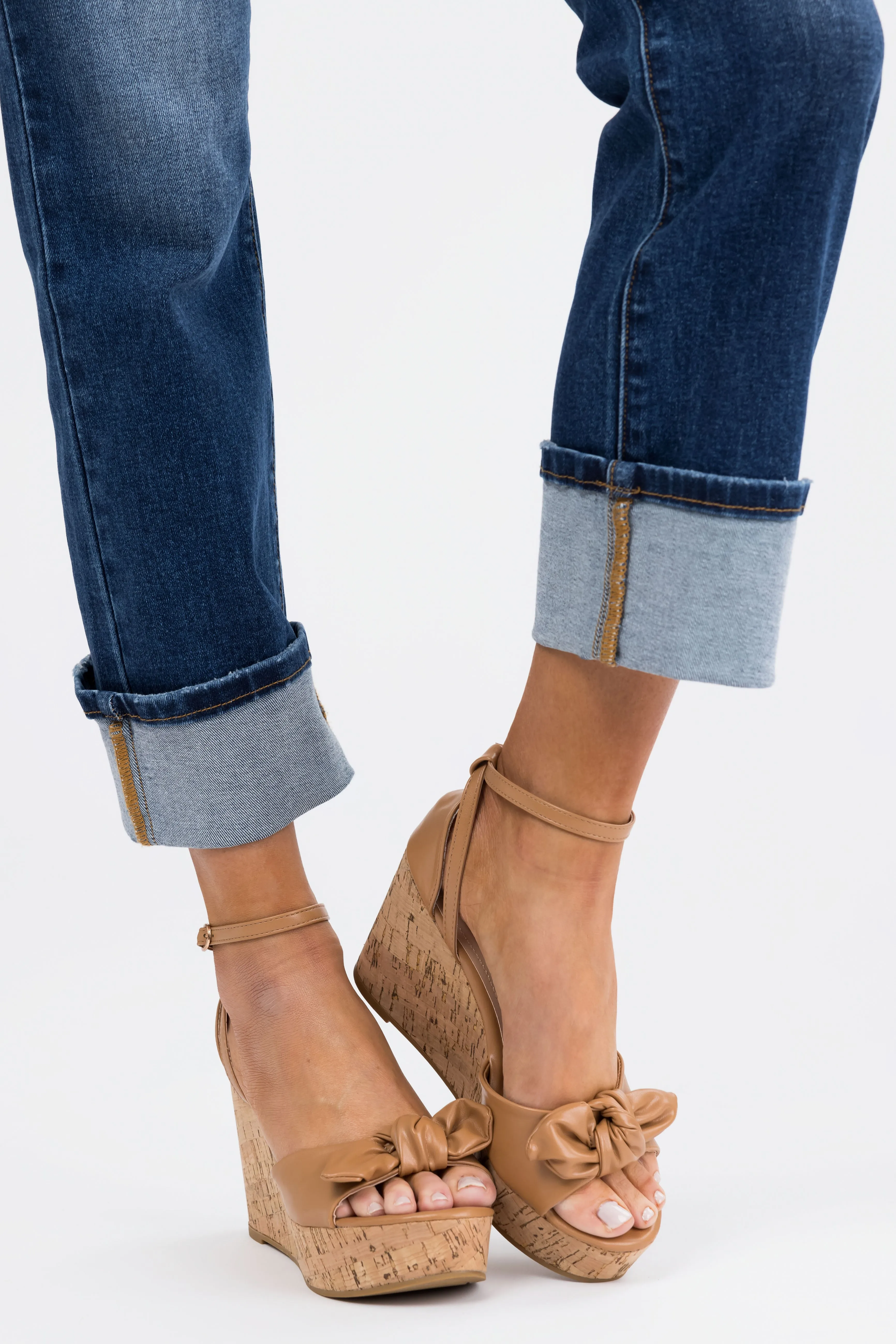 Brown Sugar Bow Open Toe Wedges