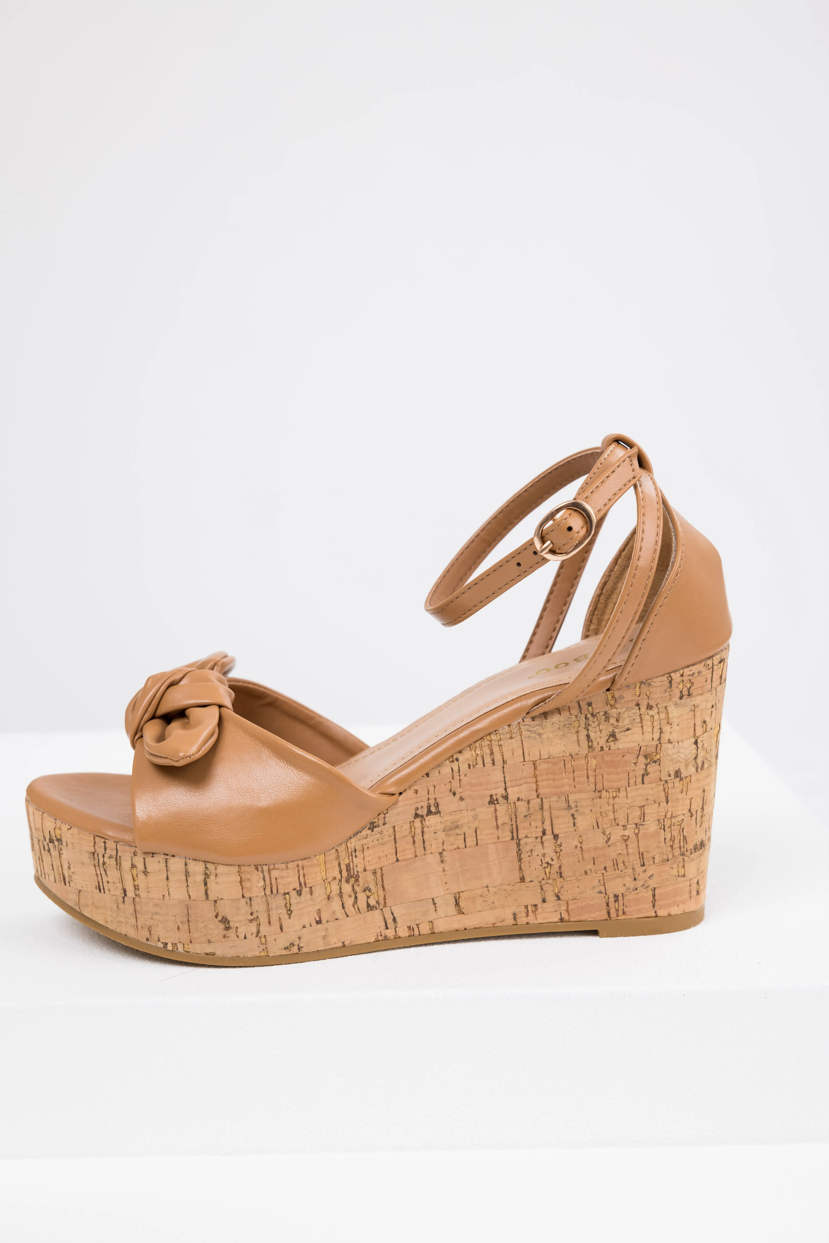 Brown Sugar Bow Open Toe Wedges