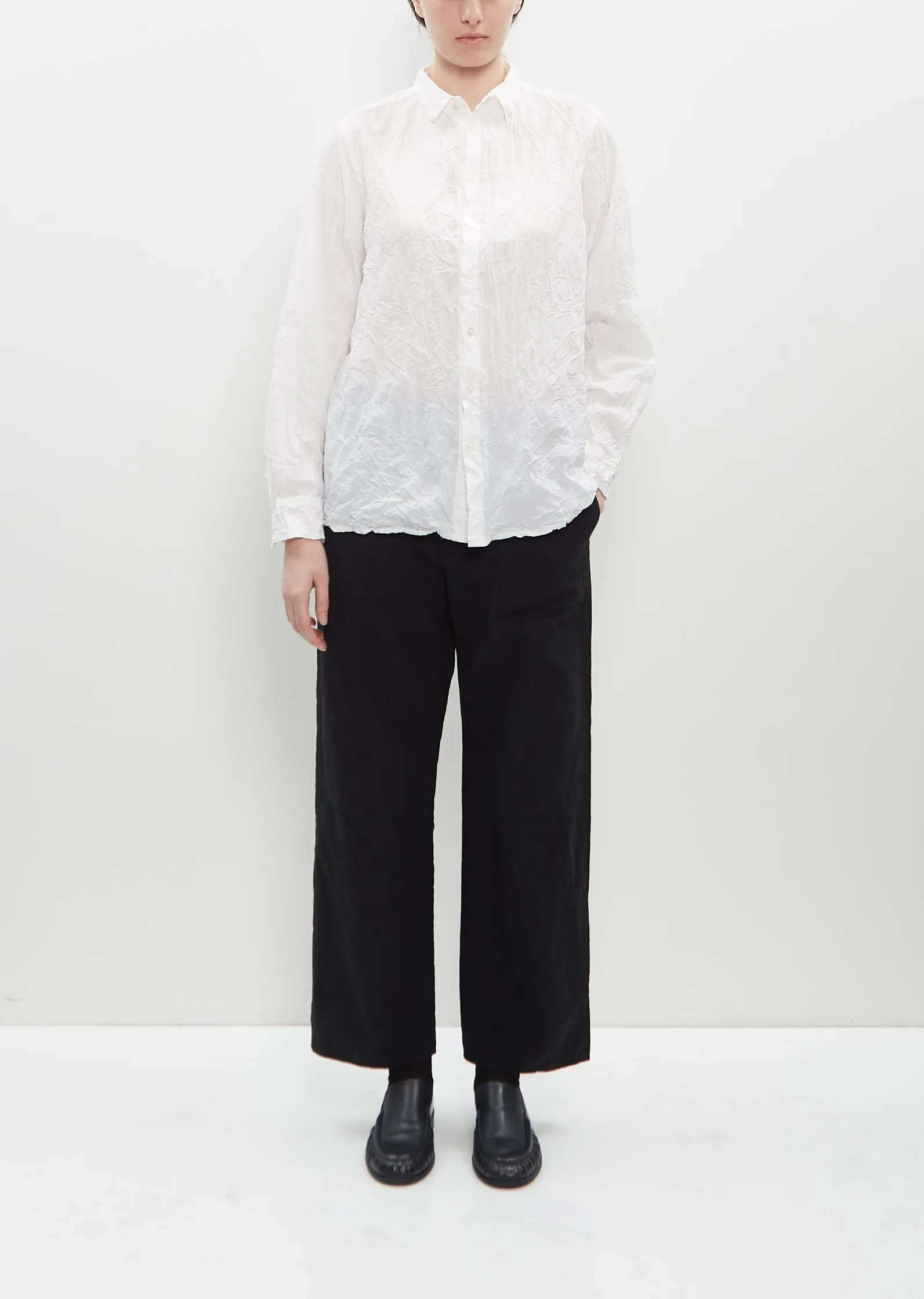 Classic Crinkle Cotton Blouse — Off White