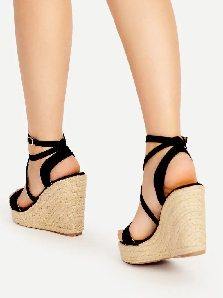 Cross Strap Espadrille Wedges