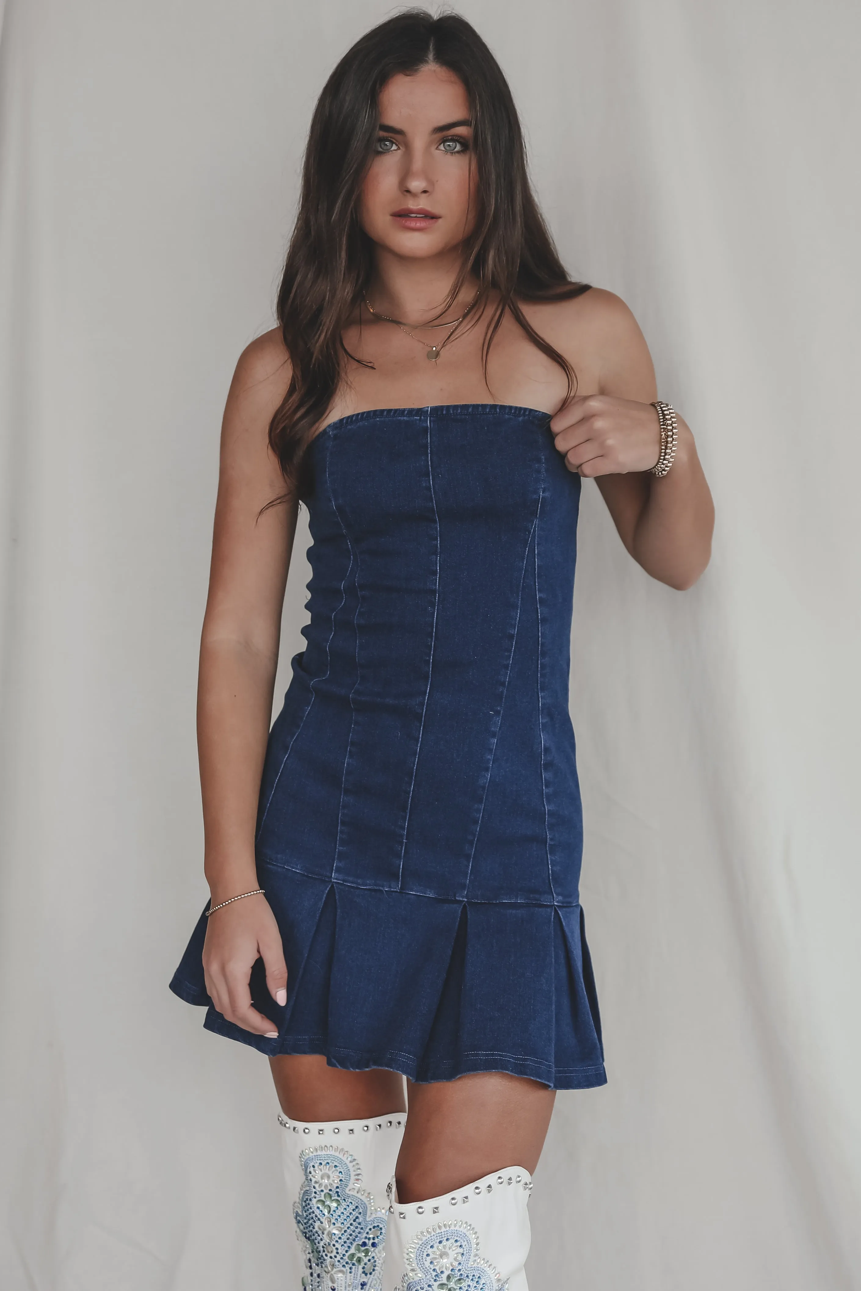 Dance The Night Away Strapless Denim Dress