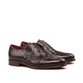 DapperFam Aeron in Dark Brown Men's Italian Croco Embossed Leather Full Brogue