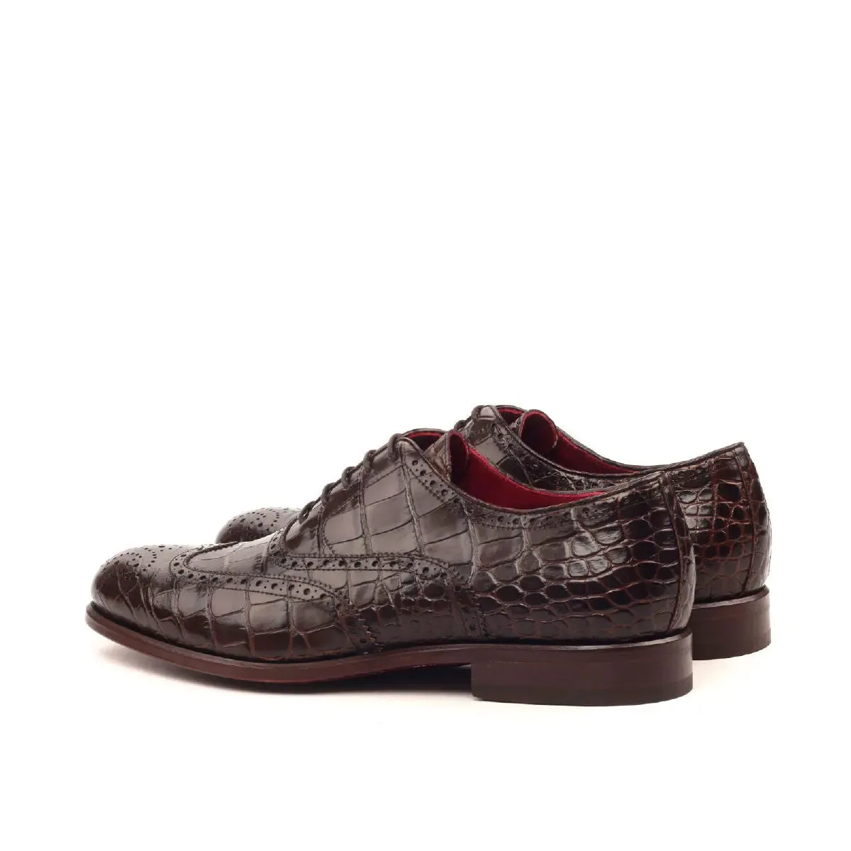 DapperFam Aeron in Dark Brown Men's Italian Croco Embossed Leather Full Brogue