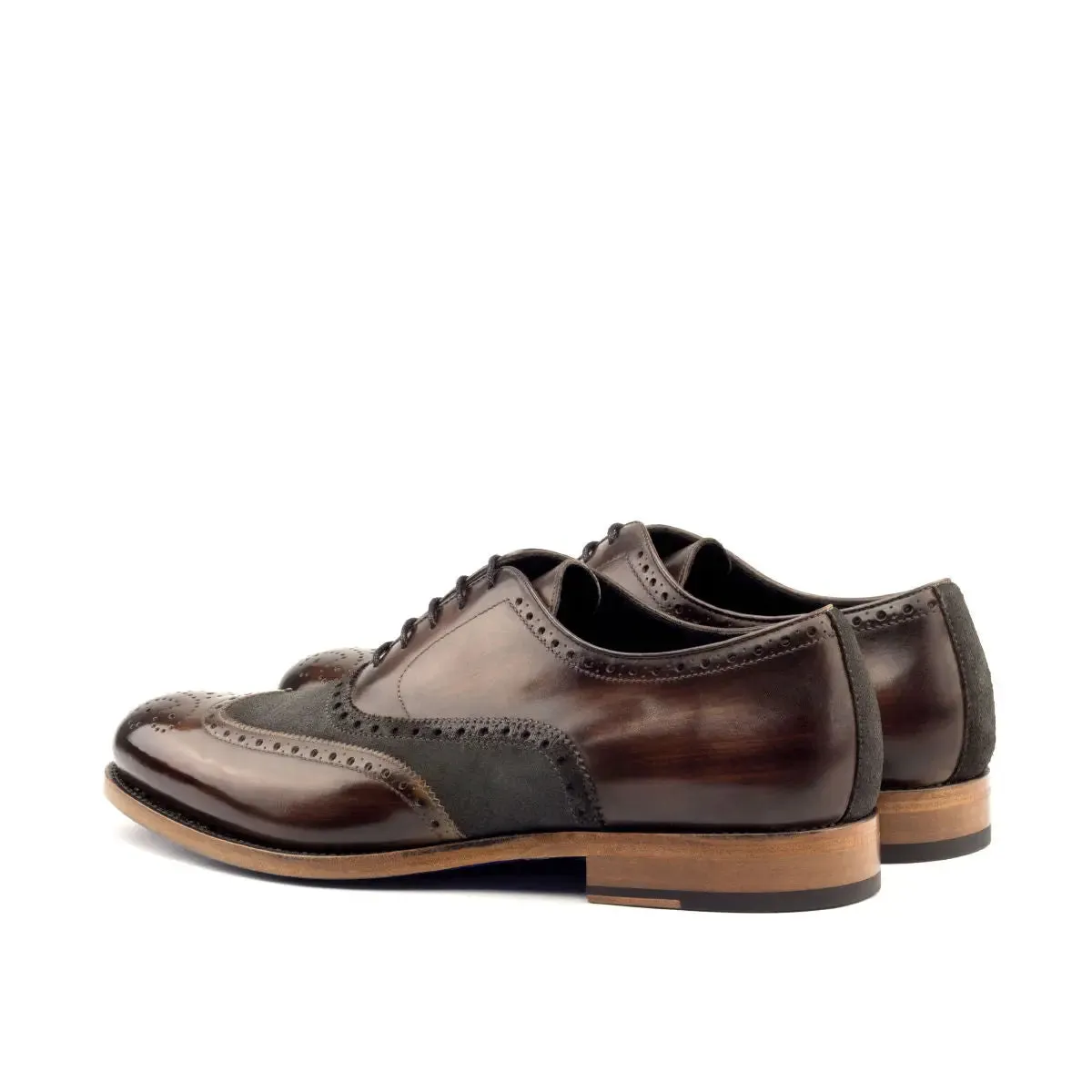 DapperFam Aeron in Grey / Brown Men's Lux Suede & Hand-Painted Patina Full Brogue