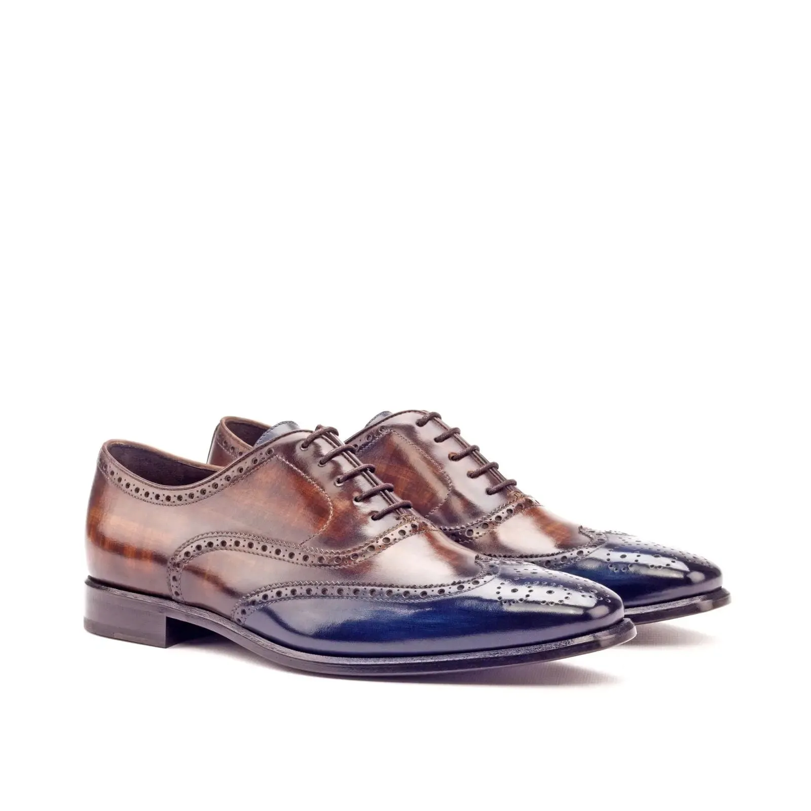 DapperFam Aeron in Med Brown / Brown / Denim Men's Italian Leather & Hand-Painted Patina Full Brogue