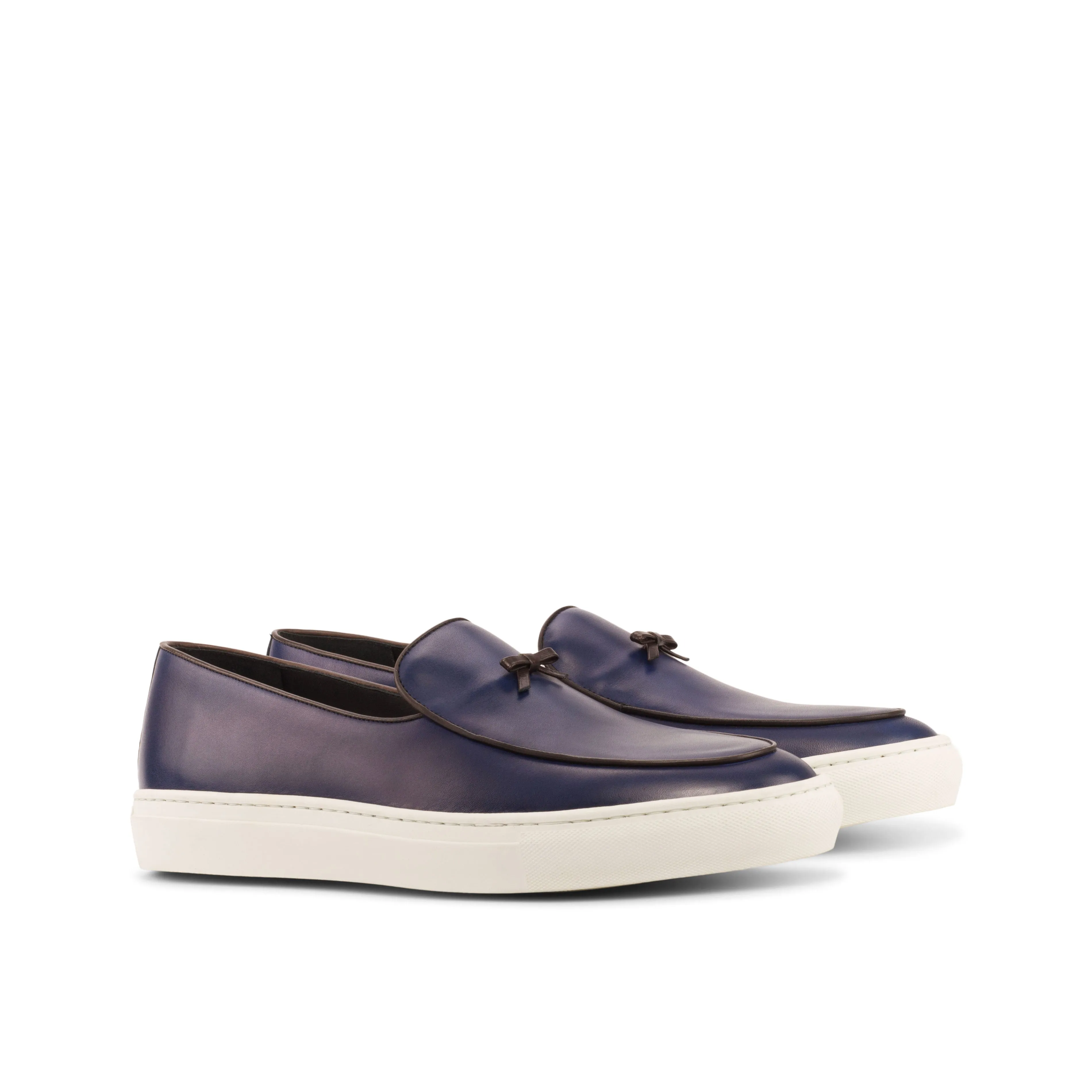 DapperFam King in Navy Men's Italian Leather Belgian Sneaker