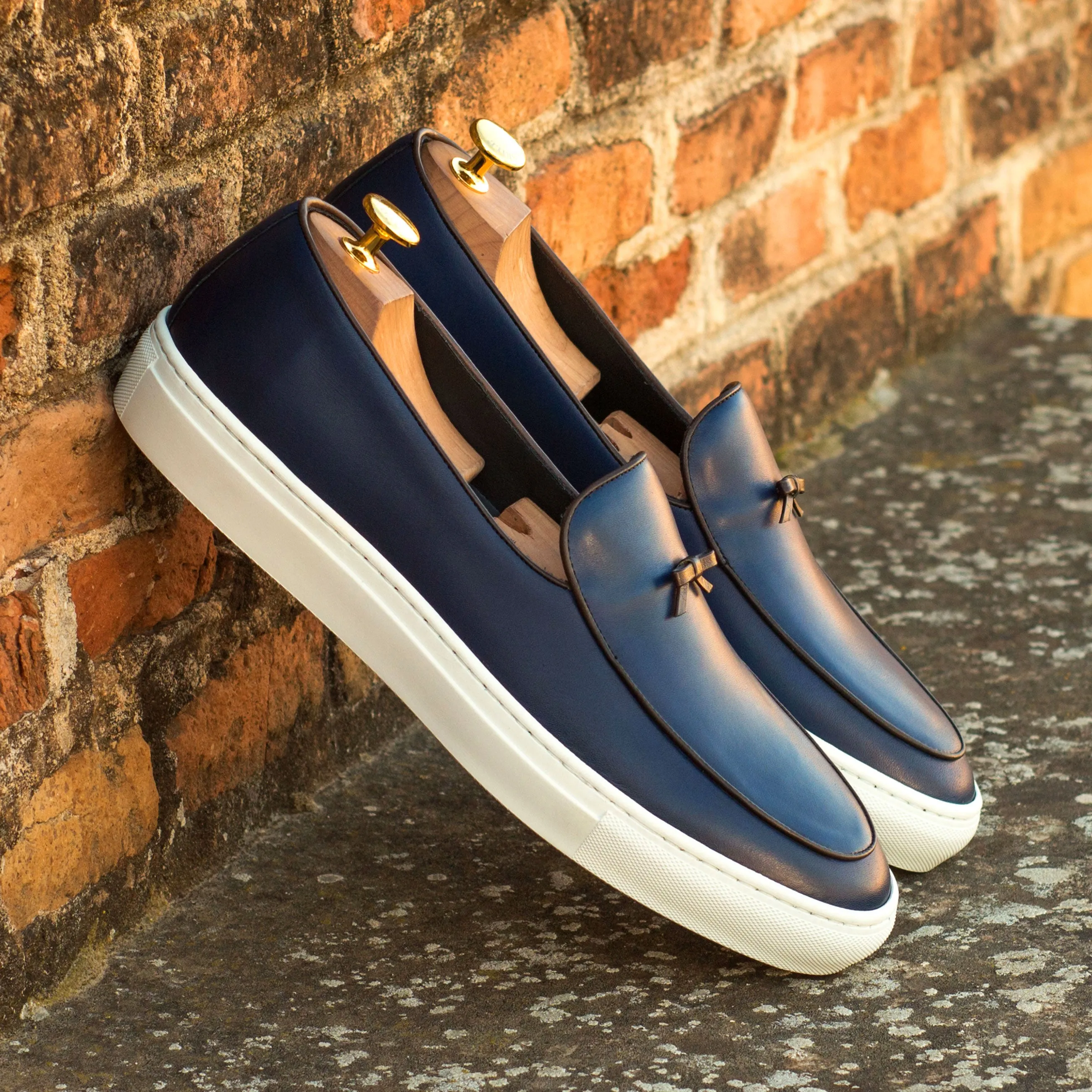 DapperFam King in Navy Men's Italian Leather Belgian Sneaker