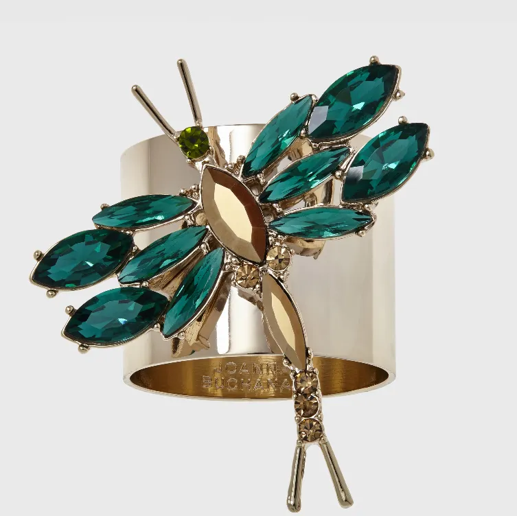 Dragonfly Napkin Rings, Emerald, Set of 2