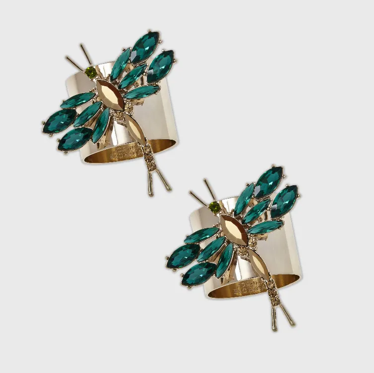 Dragonfly Napkin Rings, Emerald, Set of 2