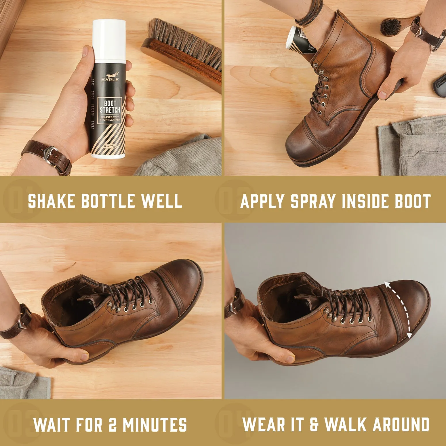 Eagle Boot Stretcher Spray(6oz) - Leather Softener for Shoes & Boots - Shoe Stretch Spray to Relieve Tight Fitting Shoes