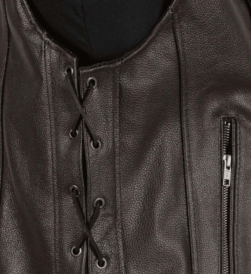 Enigma Black Leather Vest Men