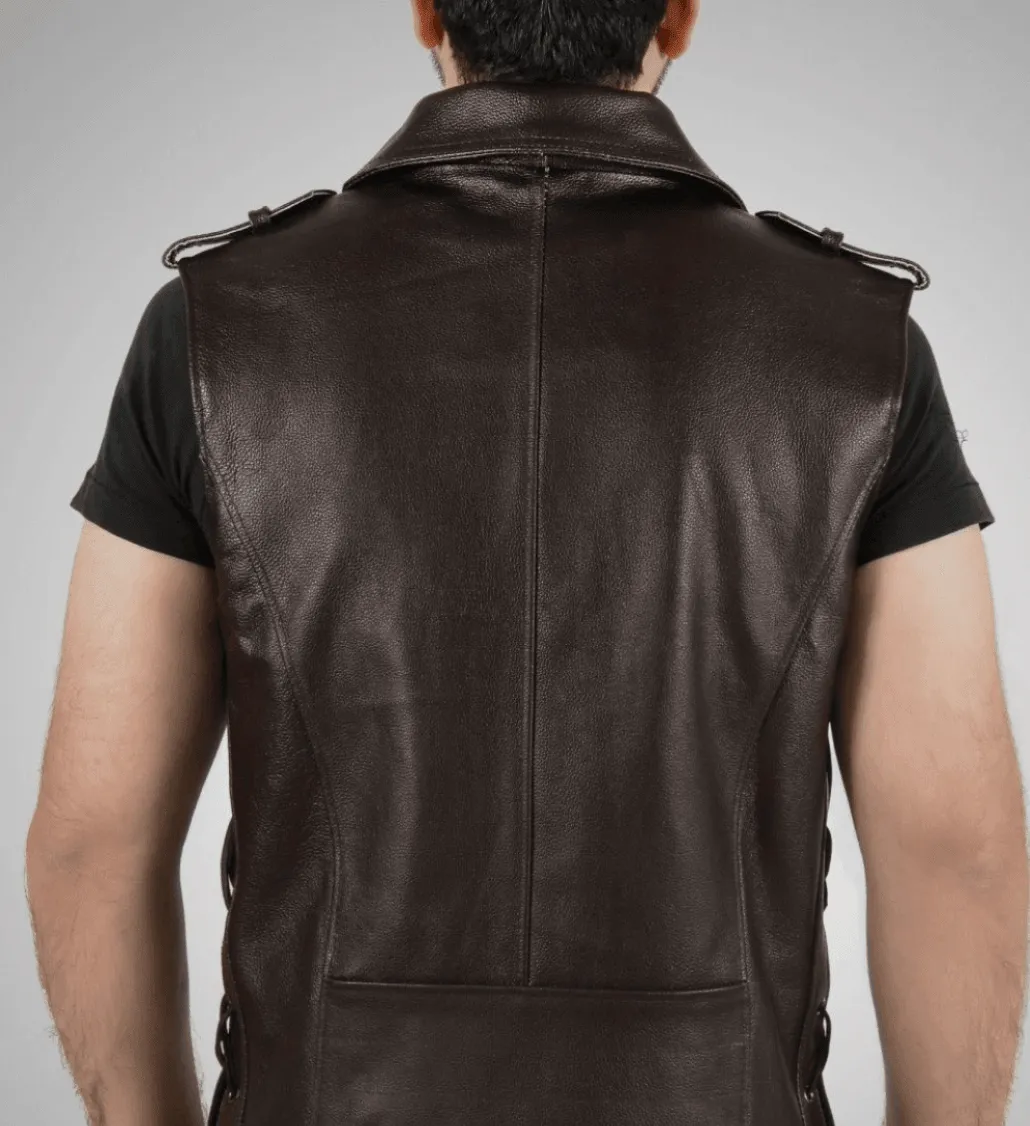 Enigma Black Leather Vest Men