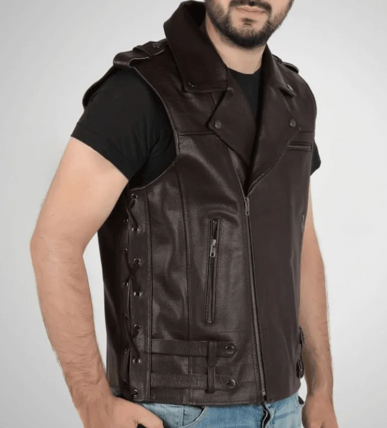 Enigma Black Leather Vest Men