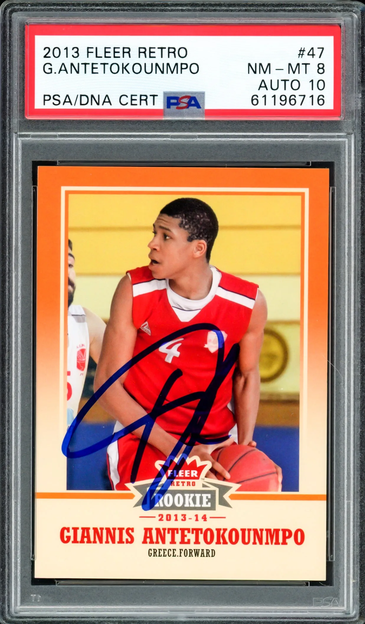 Giannis Antetokounmpo Autographed 2013 Fleer Retro Rookie Card #47 Milwaukee Bucks PSA 8 Auto Grade Gem Mint 10 PSA/DNA #61196716