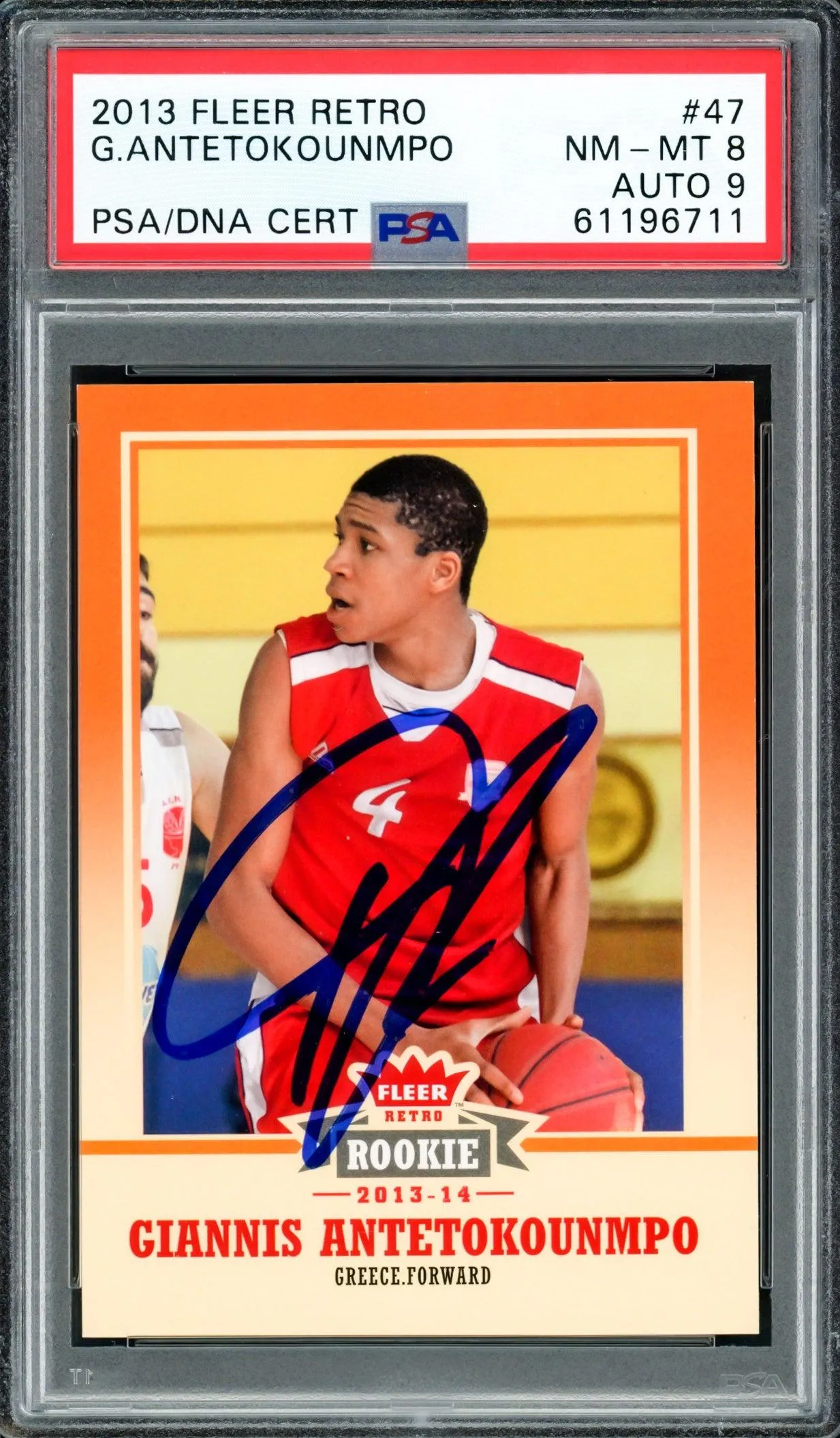 Giannis Antetokounmpo Autographed 2013 Fleer Retro Rookie Card #47 Milwaukee Bucks PSA 8 Auto Grade Mint 9 PSA/DNA #61196711