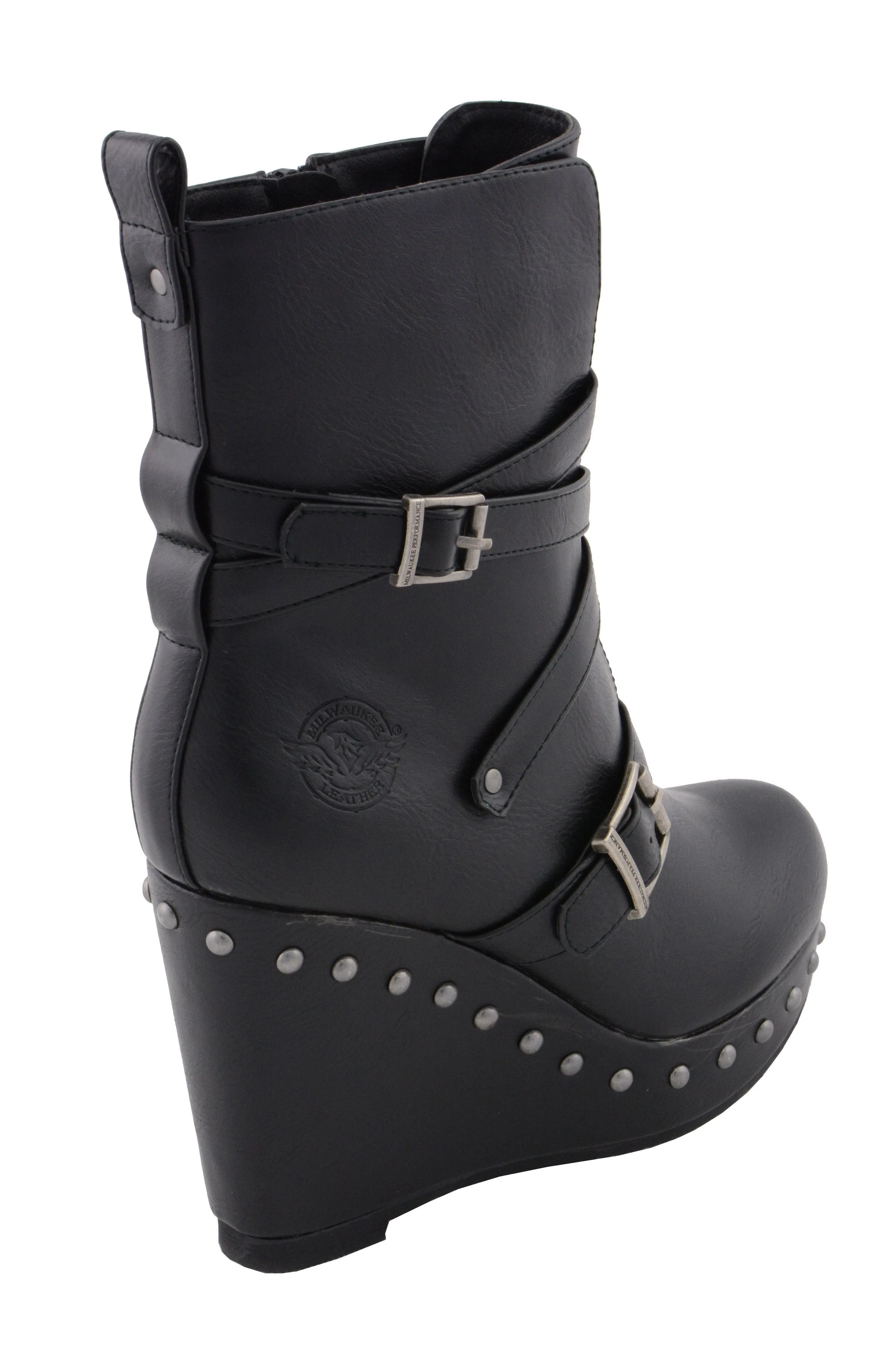 Milwaukee Performance MBL9437 Women's Black Triple Strap Boots with Platform Wedge