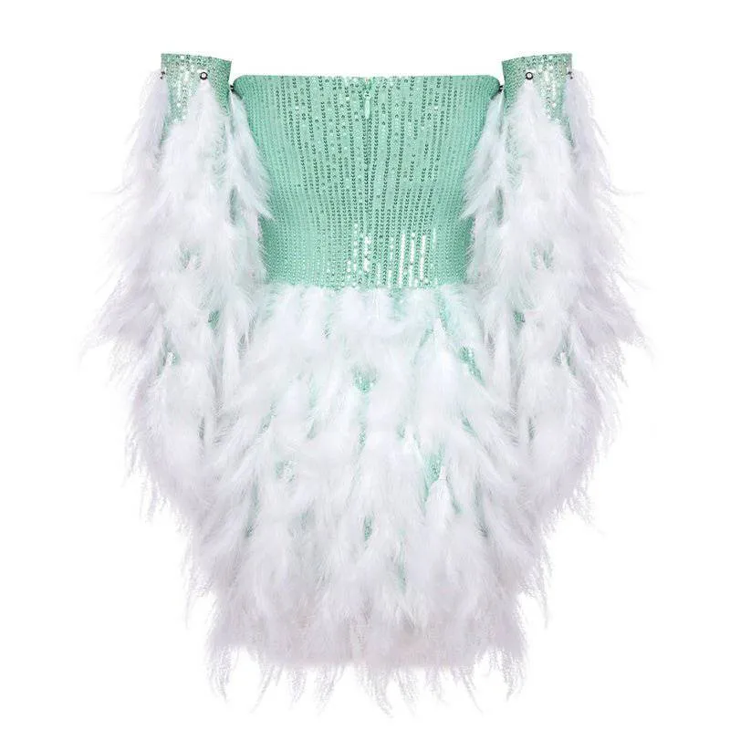 Myra Strapless Feather Hem Mini Dress