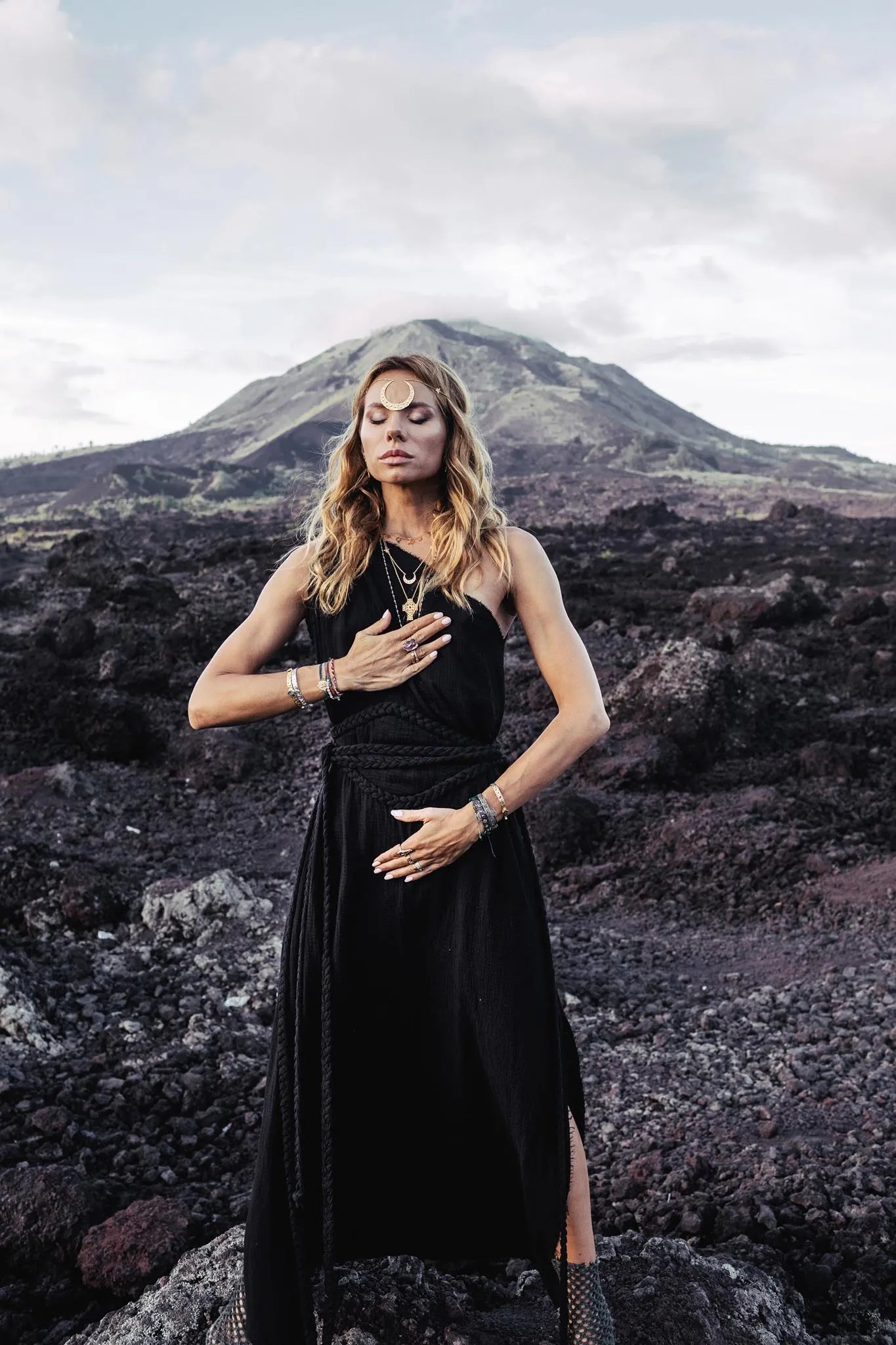 Organic Black Boho One Shoulder Dress • Black Wedding Dress