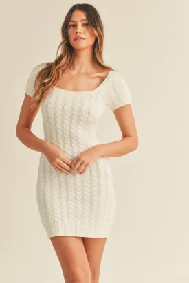 Pollie Backless Square Neck Cable Knit Mini Dress