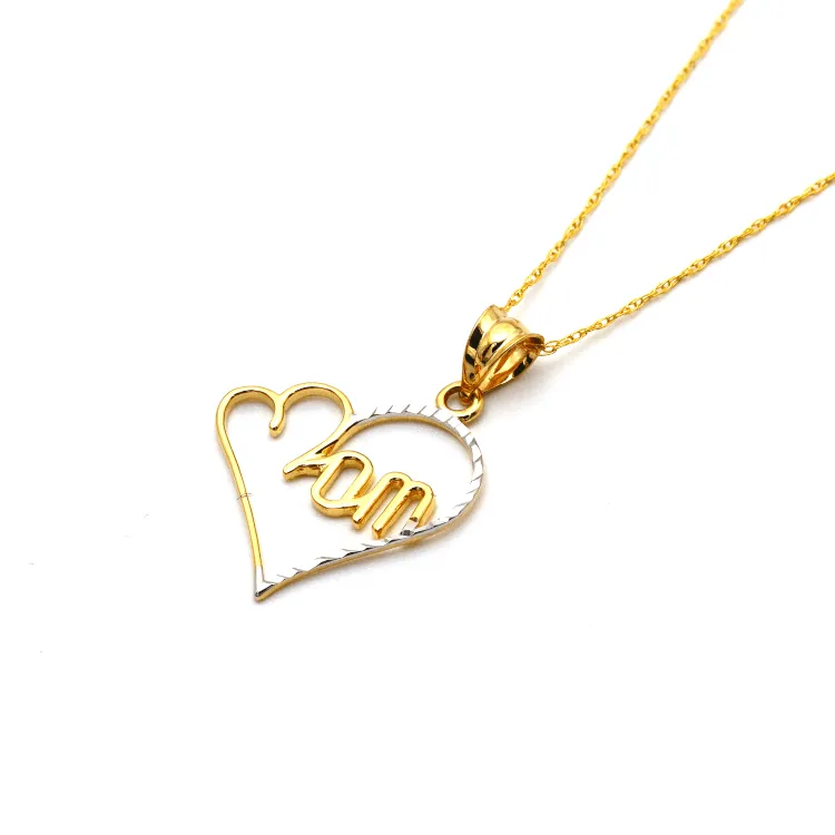 Real Gold 2 Color Mom Heart Necklace GL2497 CWP 1700