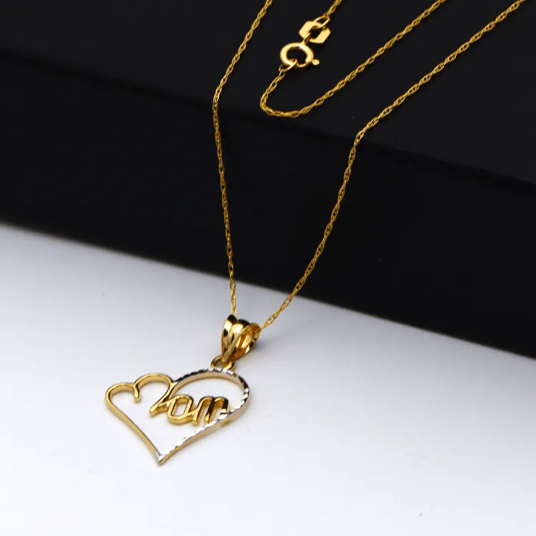 Real Gold 2 Color Mom Heart Necklace GL2497 CWP 1700