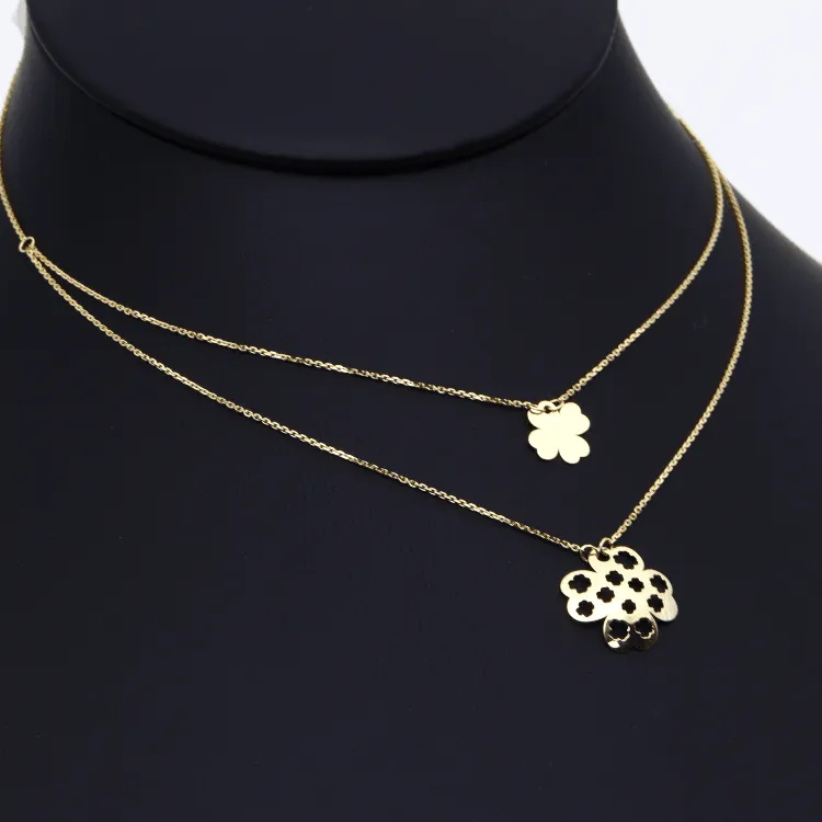 Real Gold Double layer Flower Choker Adjustable Size Necklace 2638-11 N1322