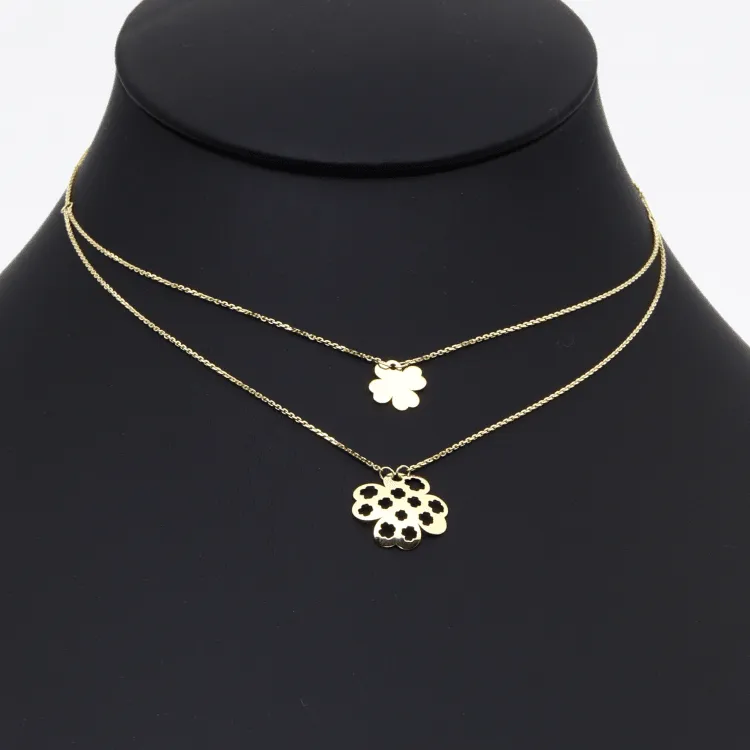 Real Gold Double layer Flower Choker Adjustable Size Necklace 2638-11 N1322