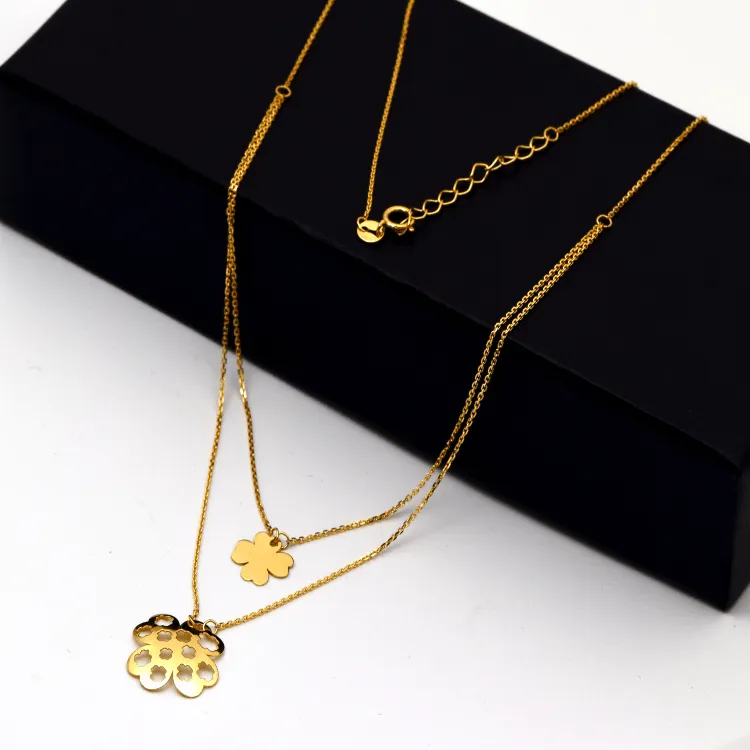 Real Gold Double layer Flower Choker Adjustable Size Necklace 2638-11 N1322