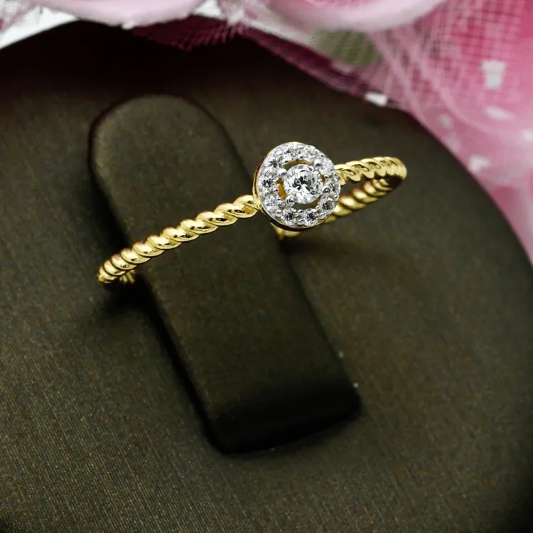 Real Gold Rope Twisted Luxury Stone Ring 0377 (SIZE 8.5) R1973