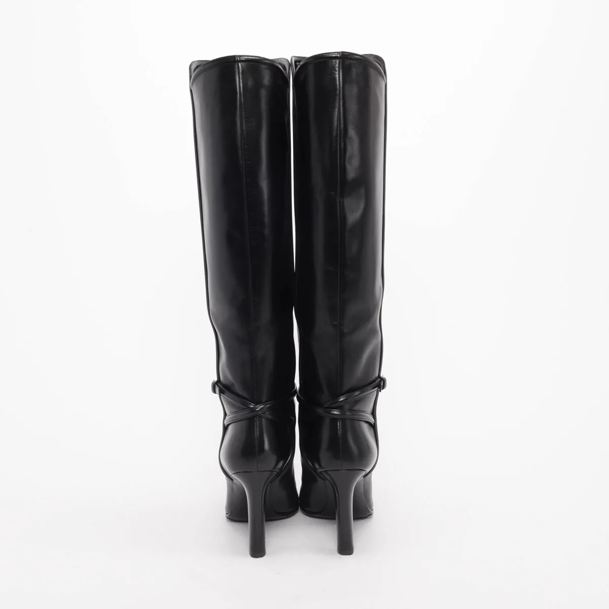 Saint Laurent Black Polished Leather Jane Buckle Boots 39.5