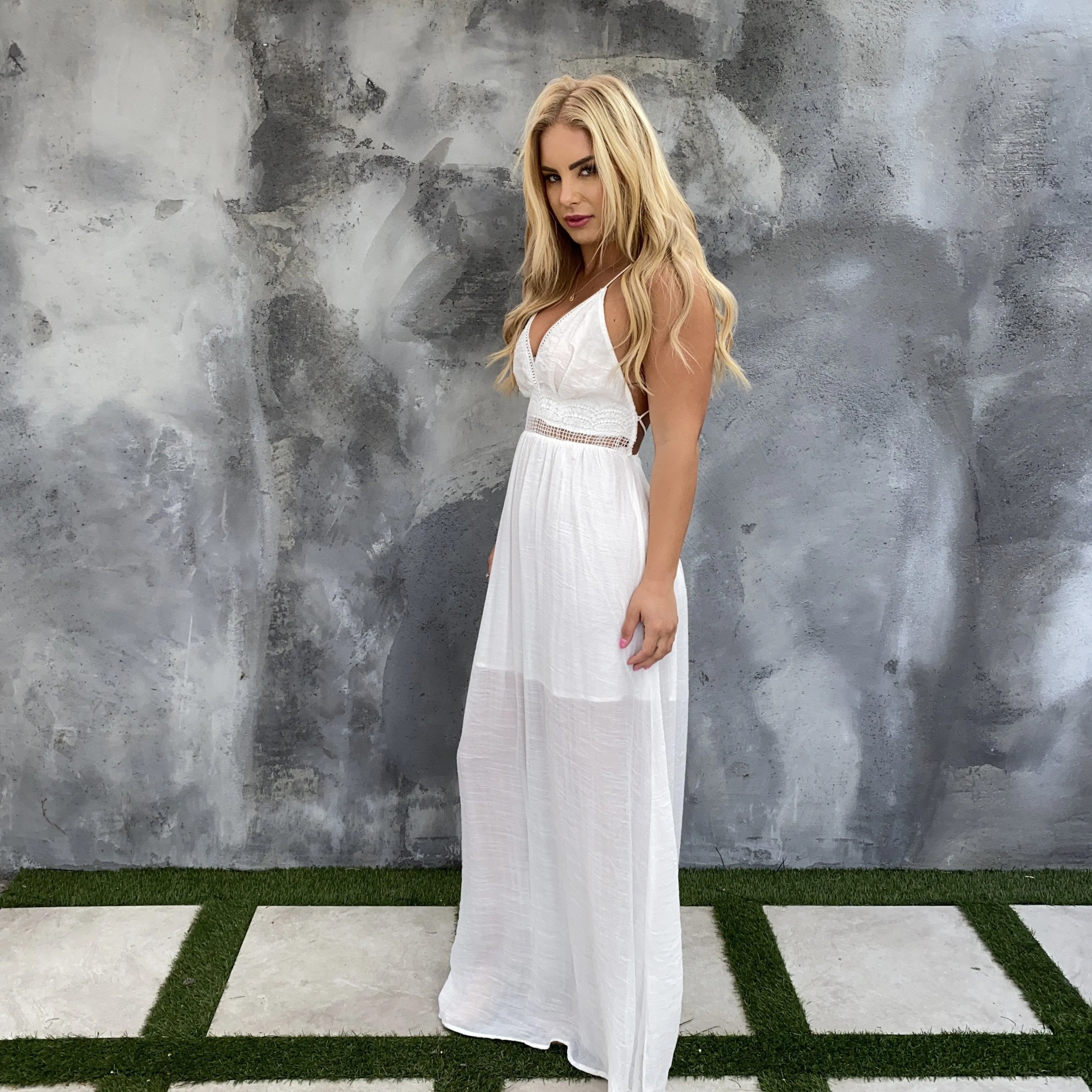 Seascape Crochet Maxi Dress in White