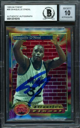 Shaquille Shaq O'Neal Autographed 1993-94 Topps Finest Card #99 Orlando Magic Auto Grade Gem Mint 10 Beckett BAS #13315316