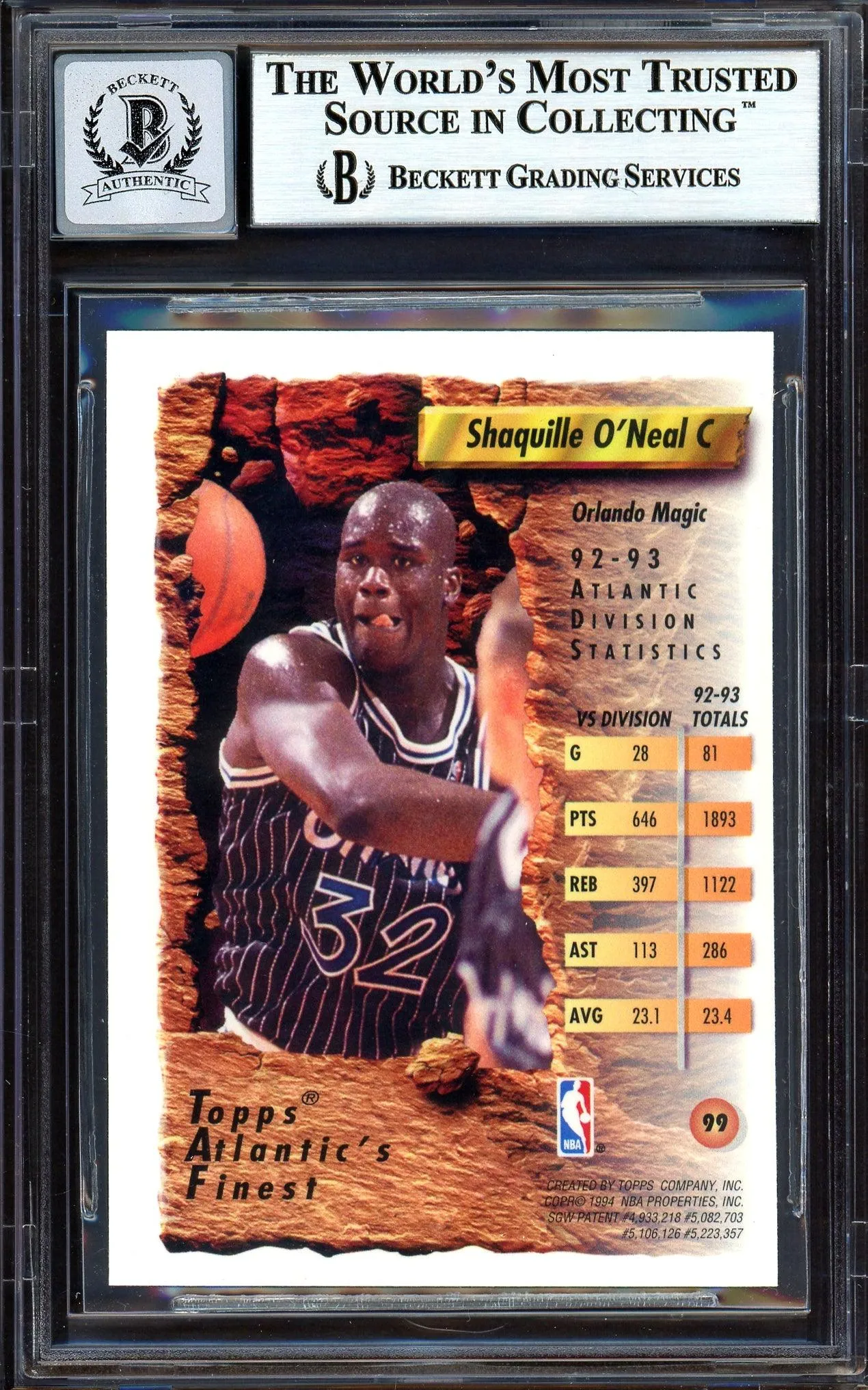 Shaquille Shaq O'Neal Autographed 1993-94 Topps Finest Card #99 Orlando Magic Auto Grade Gem Mint 10 Beckett BAS #13315316