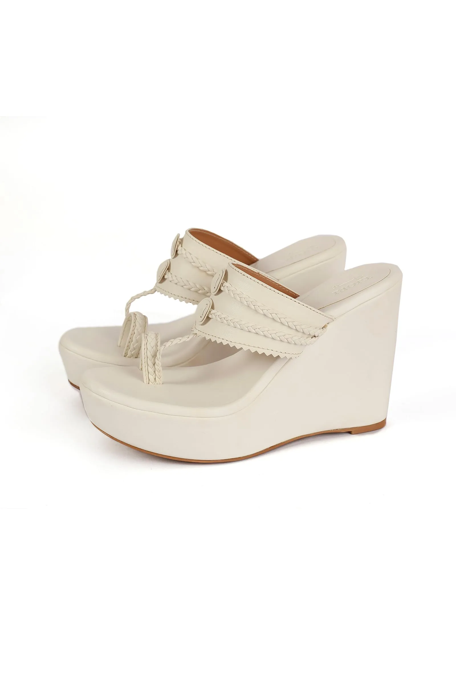 Snow White Vegan Leather Kolhapuri Wedges