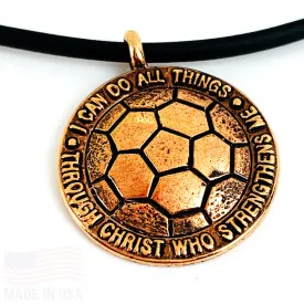 Soccer Rose Gold Color Finish Necklace on Black Cord