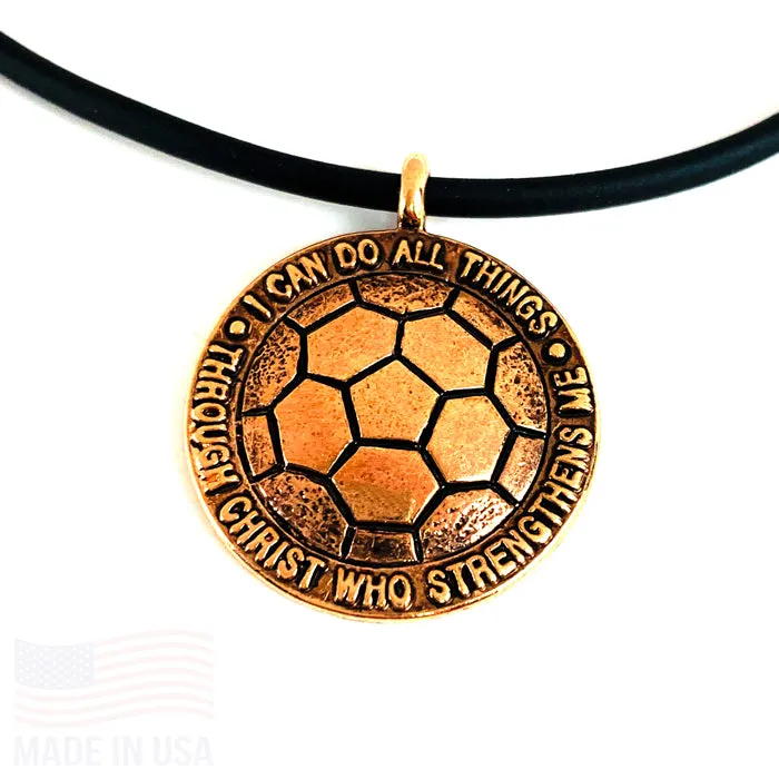 Soccer Rose Gold Color Finish Necklace on Black Cord