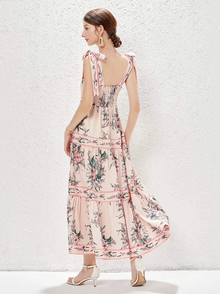 Strap Sleeveless Floral Printed Vintage Style Boho Dress