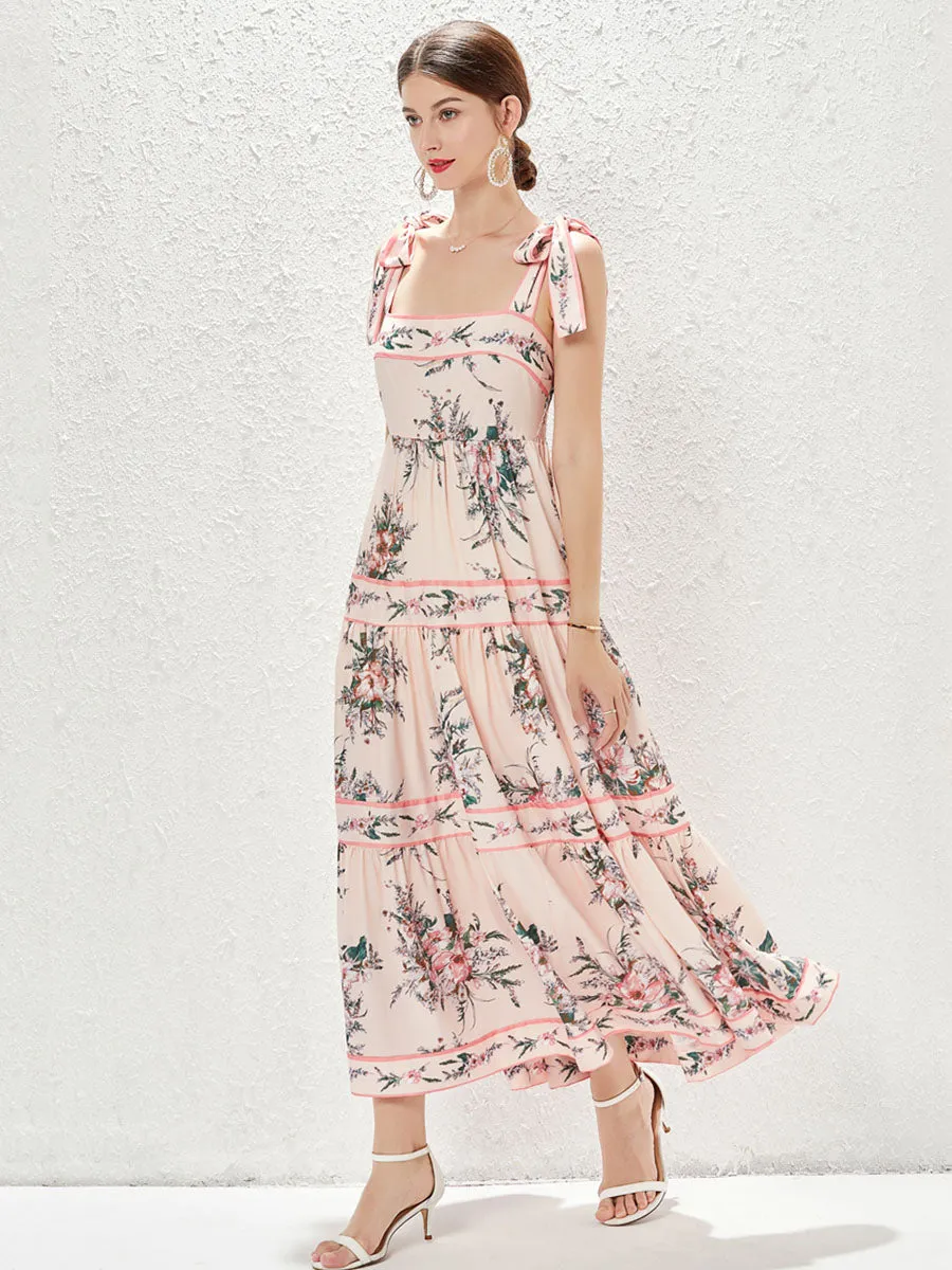 Strap Sleeveless Floral Printed Vintage Style Boho Dress