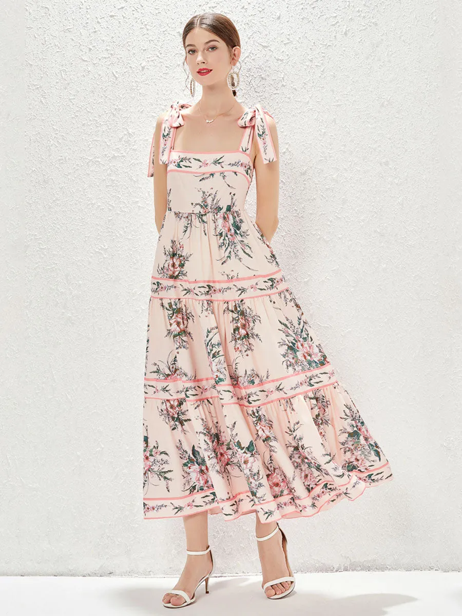 Strap Sleeveless Floral Printed Vintage Style Boho Dress